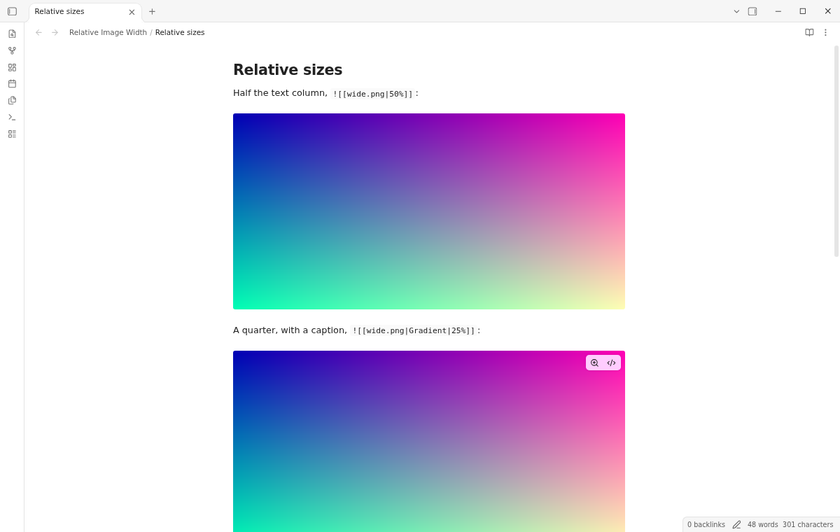 Live Preview without the plugin: the images with relative sizes all fill the text column