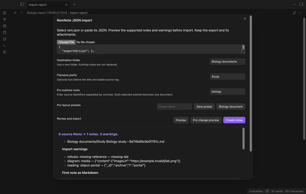 A saved Biology document layout preset