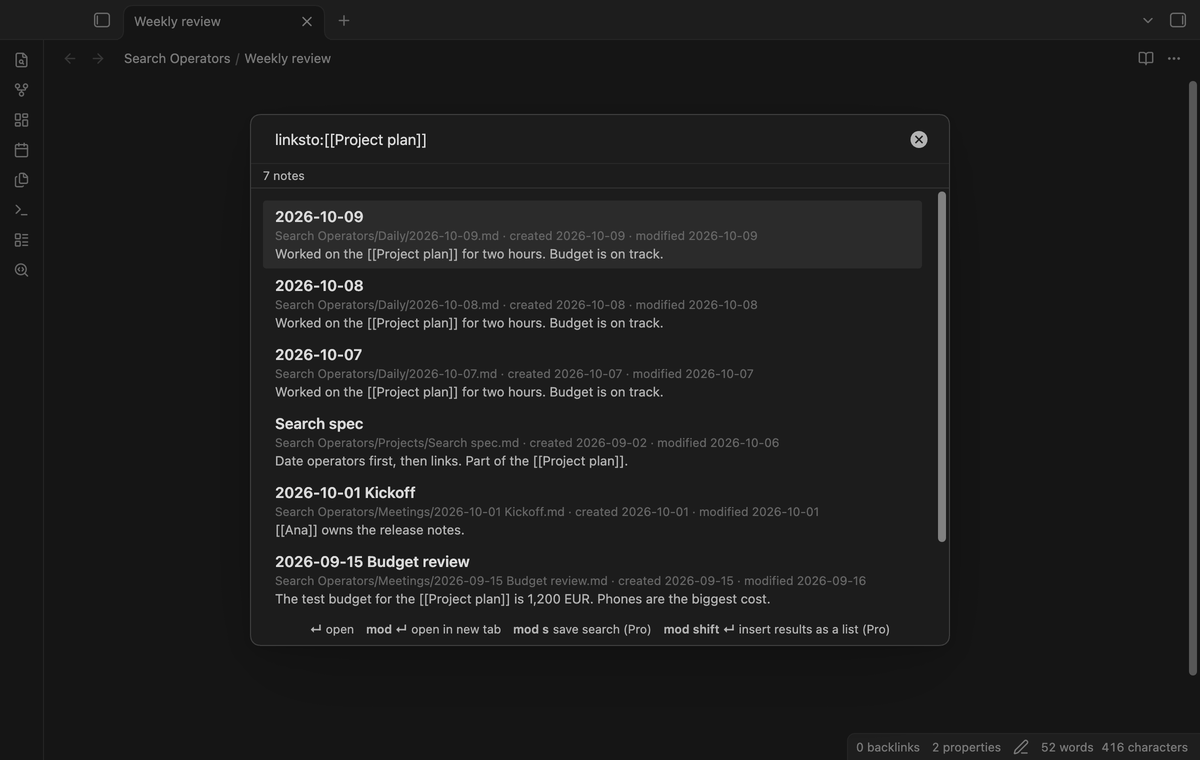 Notes that link to Project plan