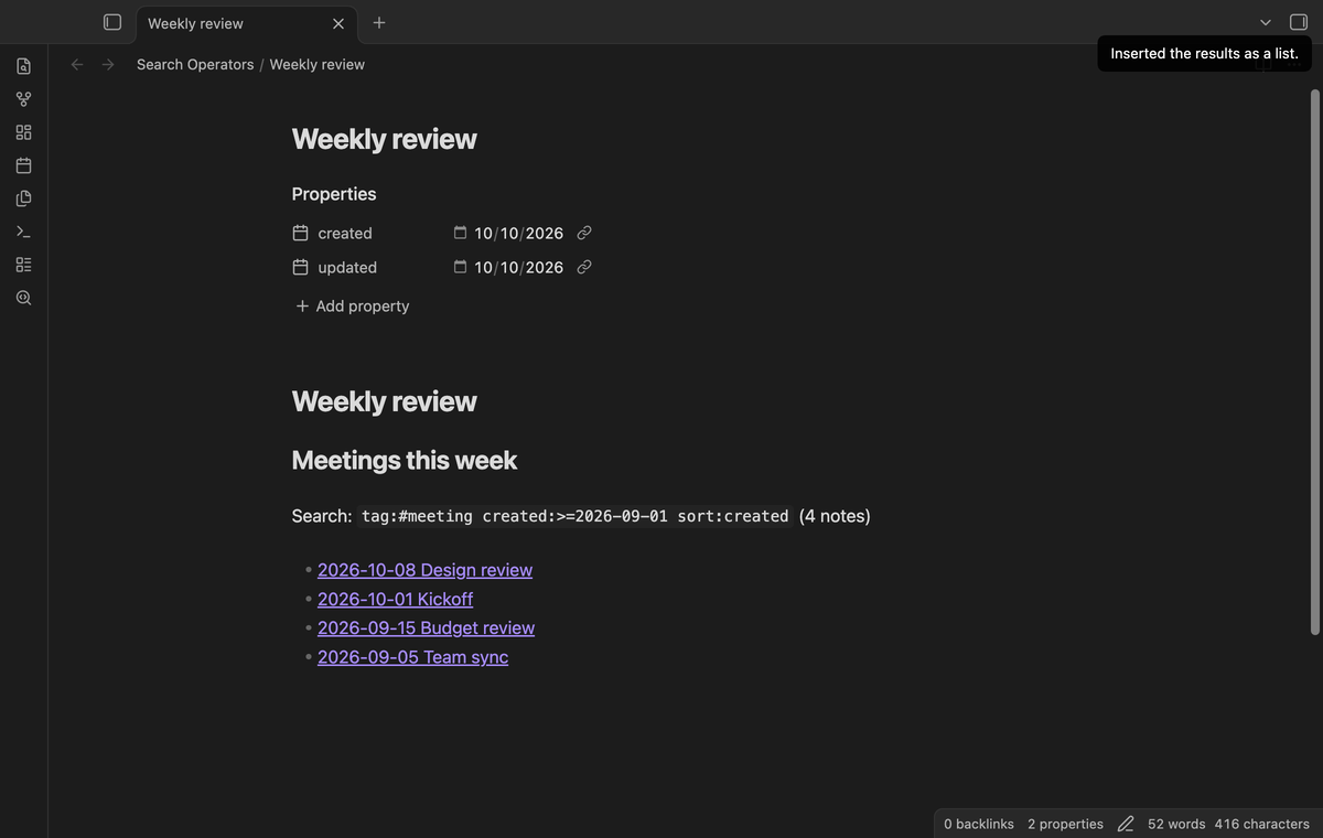 Results written into the weekly review