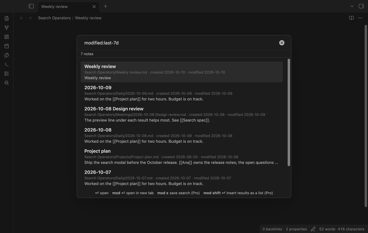 Notes changed in the last seven days