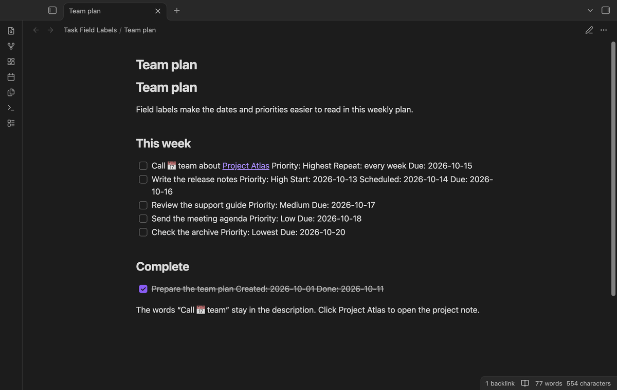 Textual Structures Task Field Labels - Obsidian Plugin