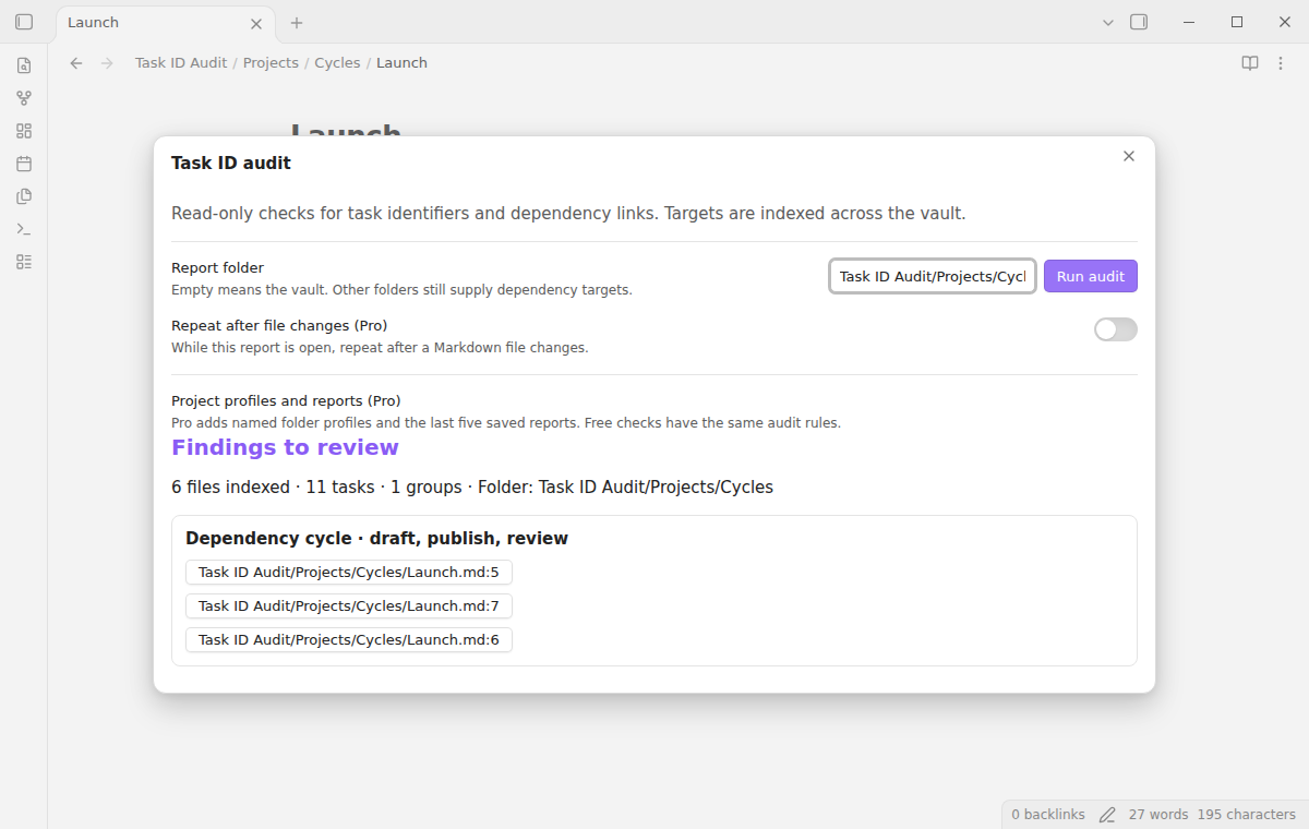 One dependency cycle with three task identifiers