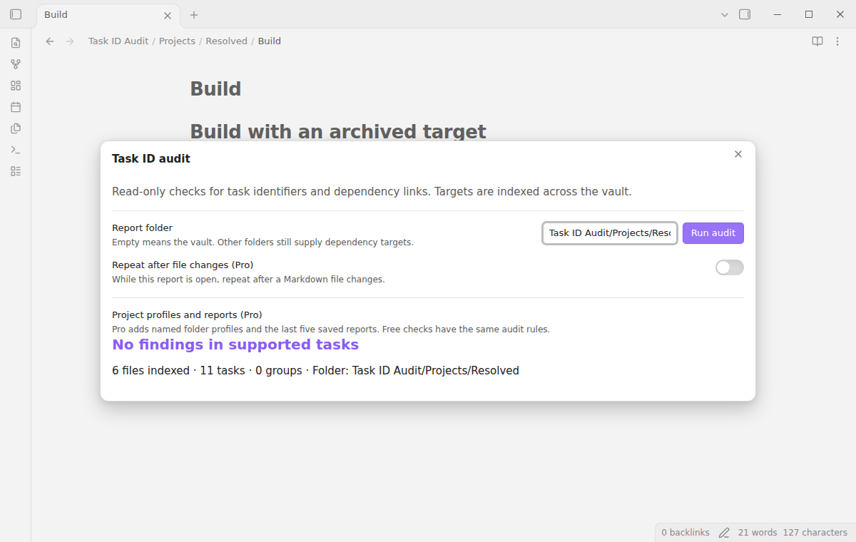 Project report with targets resolved from the archive