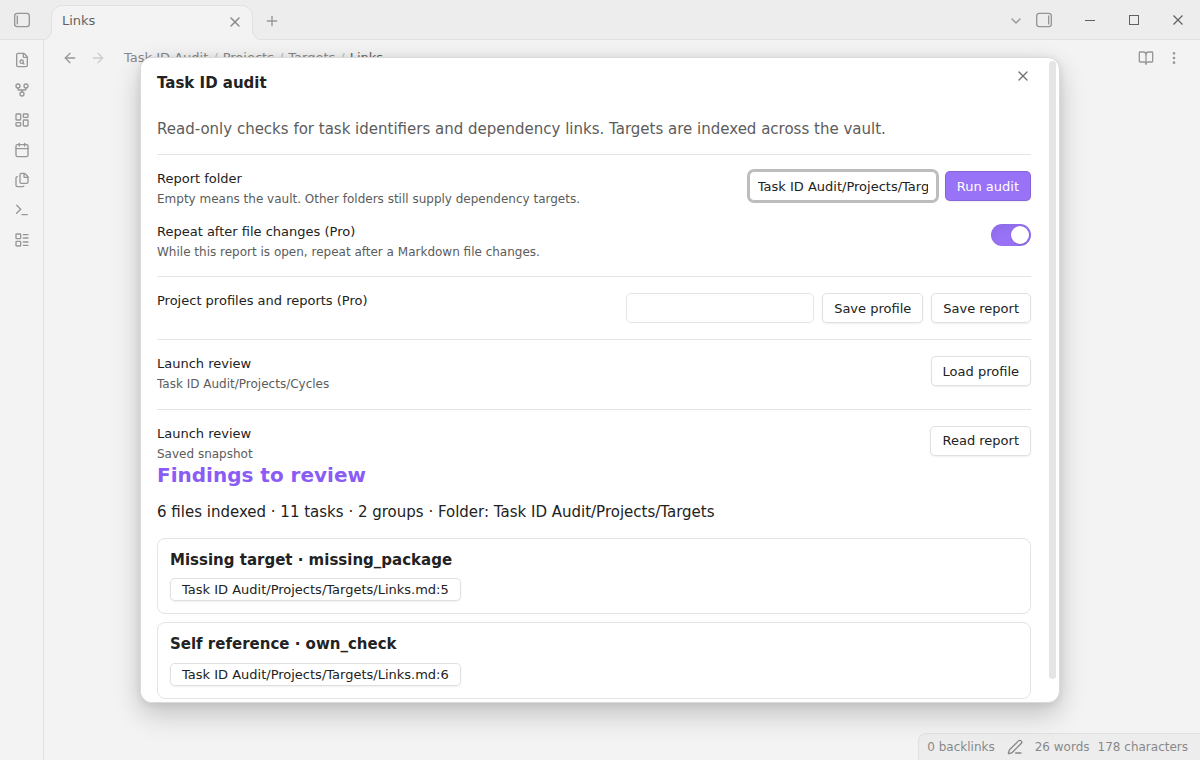 Task ID Audit - Obsidian Plugin