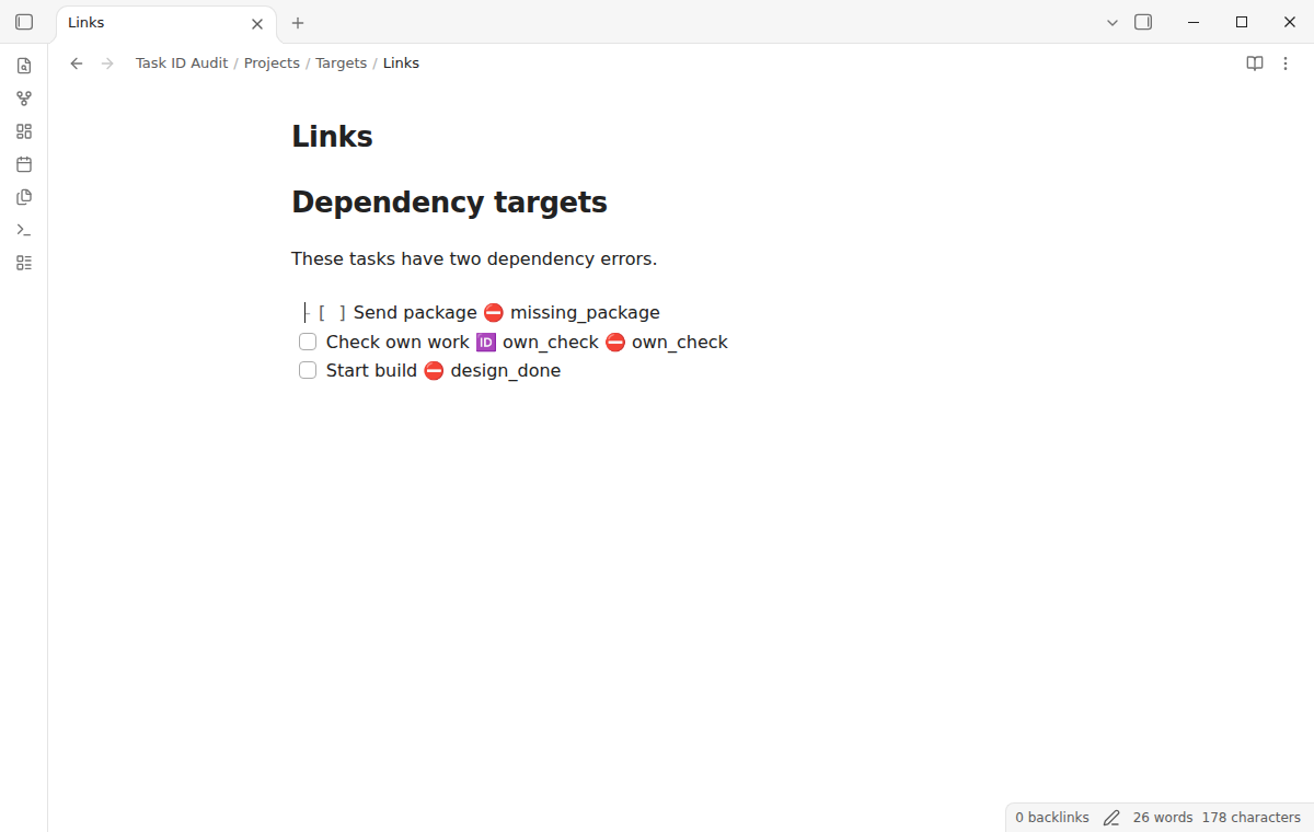 Source note with the cursor at a reported task