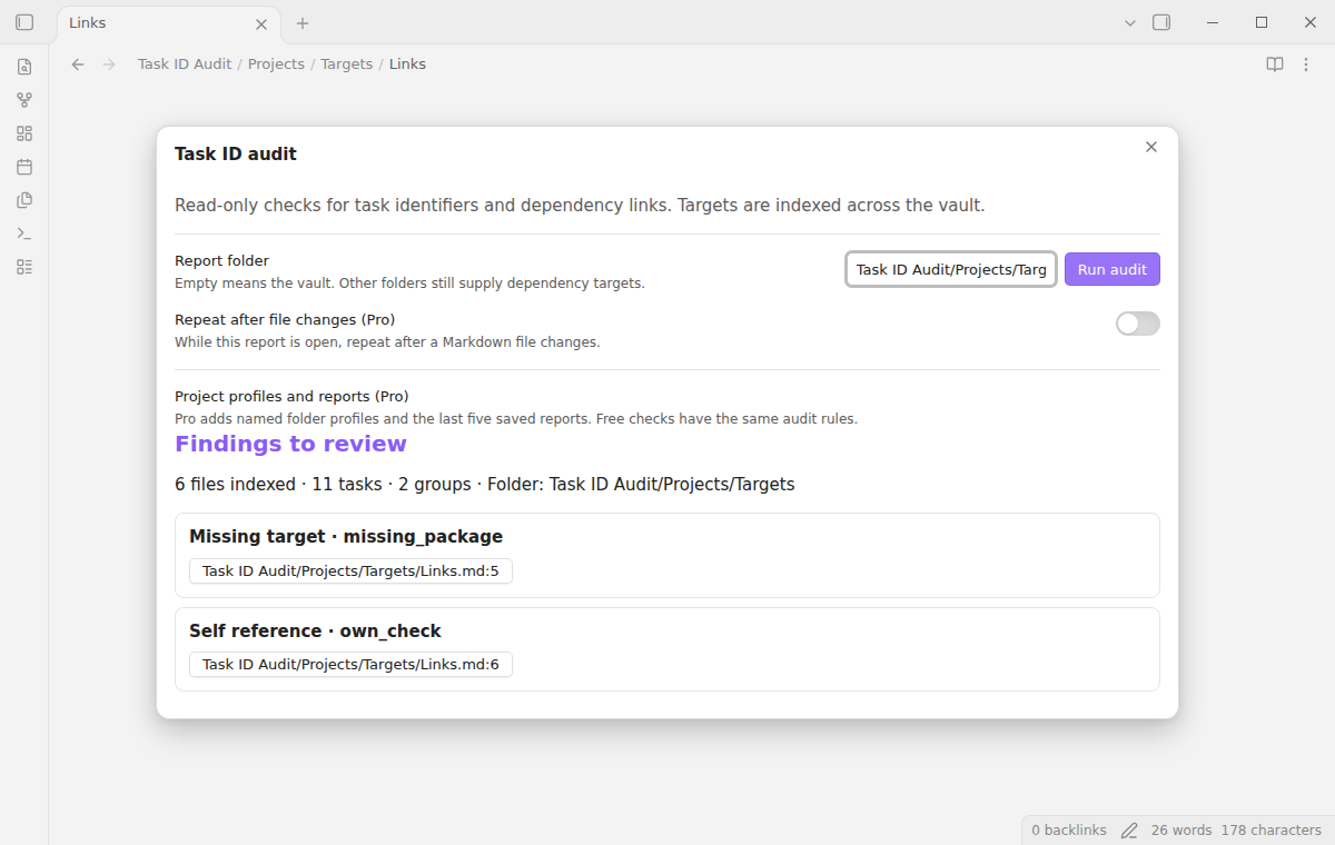 Missing target and self-reference warnings in sample tasks