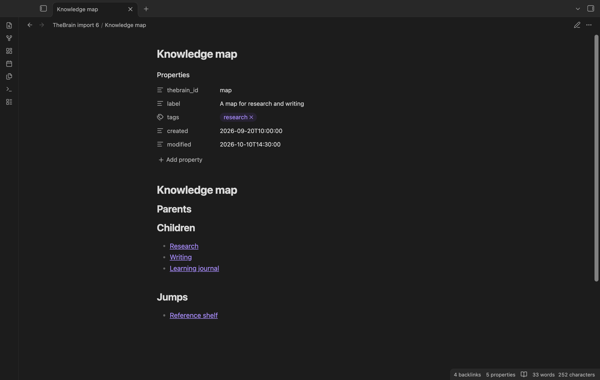 Parent child and jump wikilinks in an imported knowledge map
