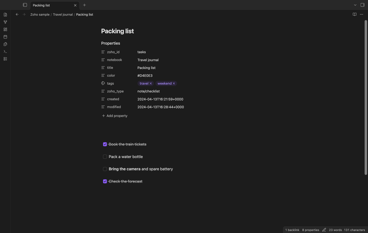 Checked and unchecked tasks from a native checklist card