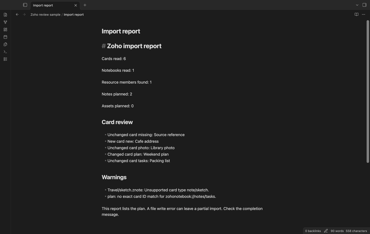 A separate review folder with new and changed card results