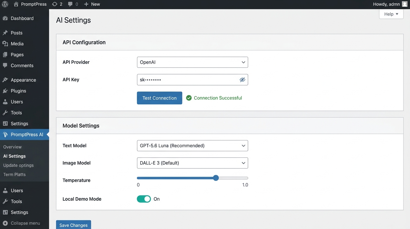 PromptPress AI Admin AI Settings