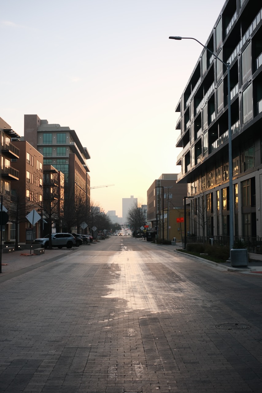 Slow walk at sunrise staring down West 7th Street