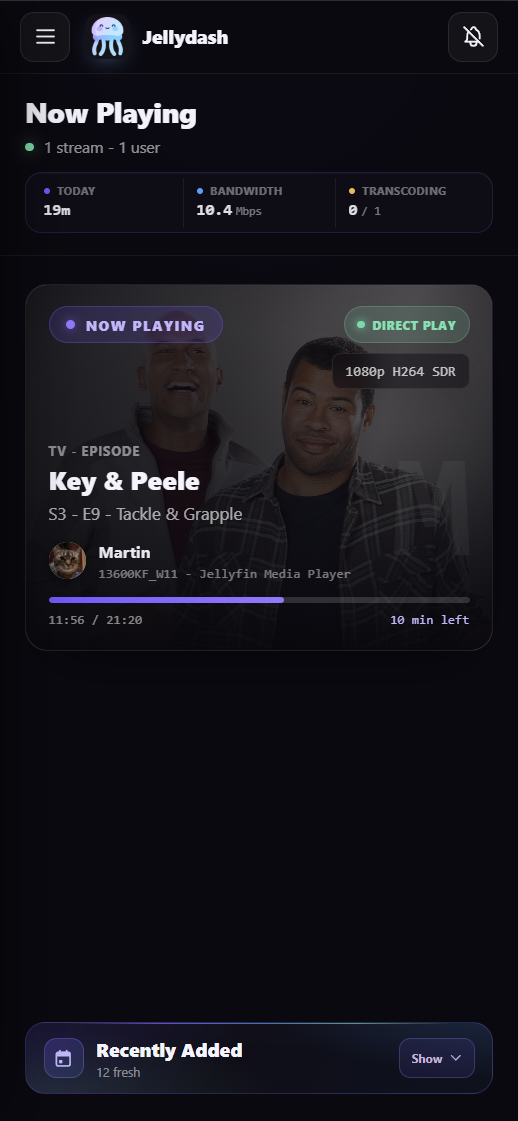 Jellydash active stream view on Android