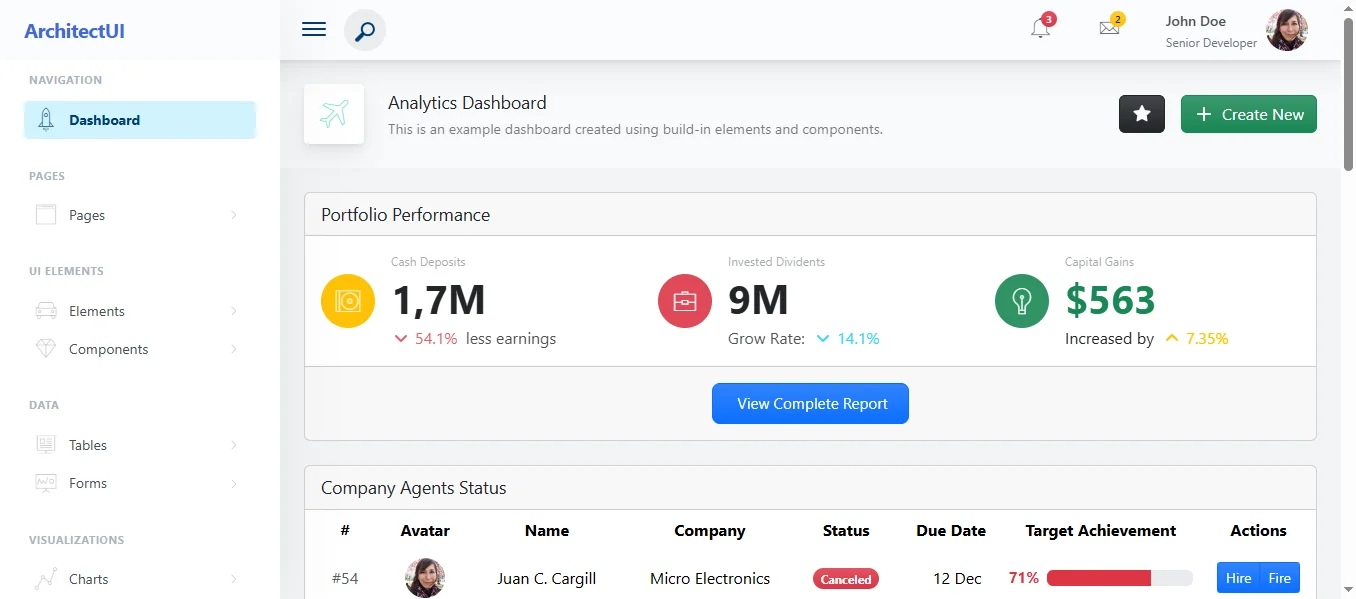 ArchitectUI Angular  template preview