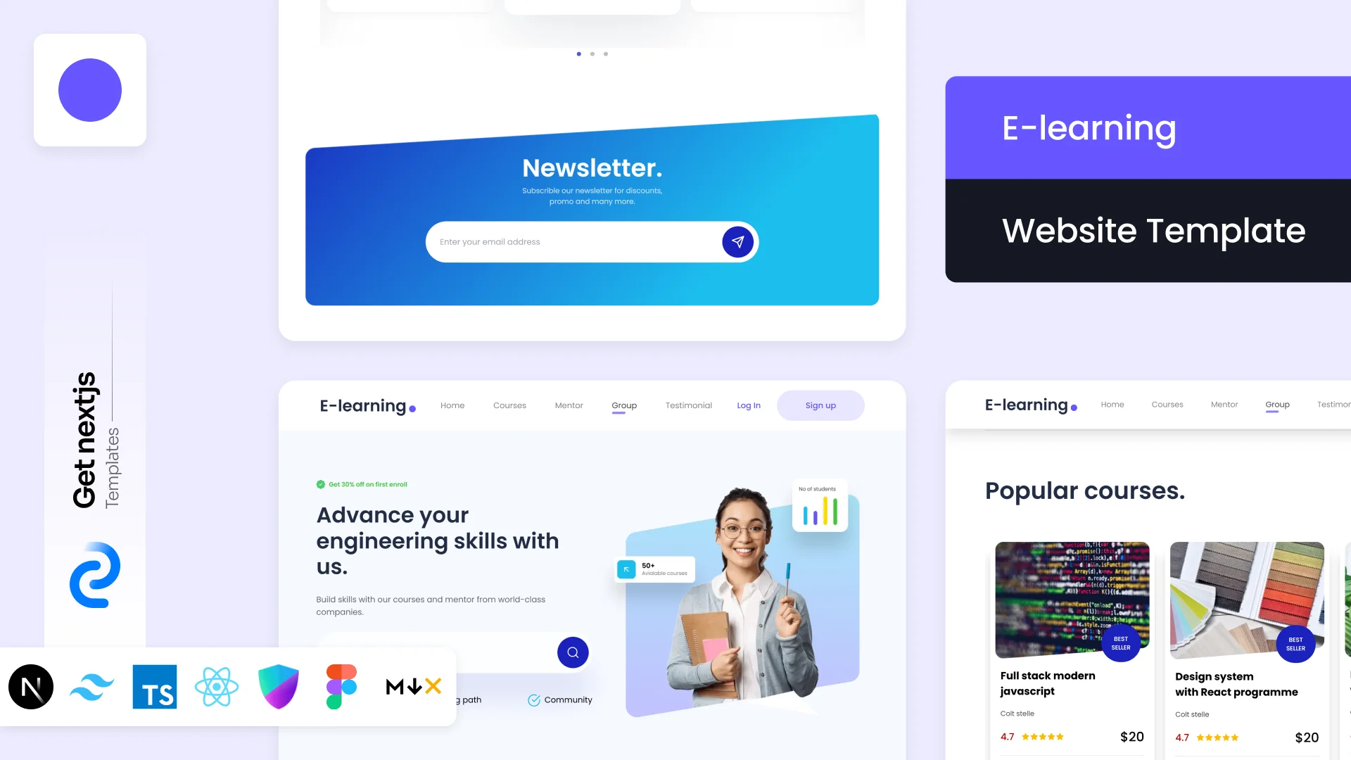 E-learning NextJs Free Landing Page Template template preview