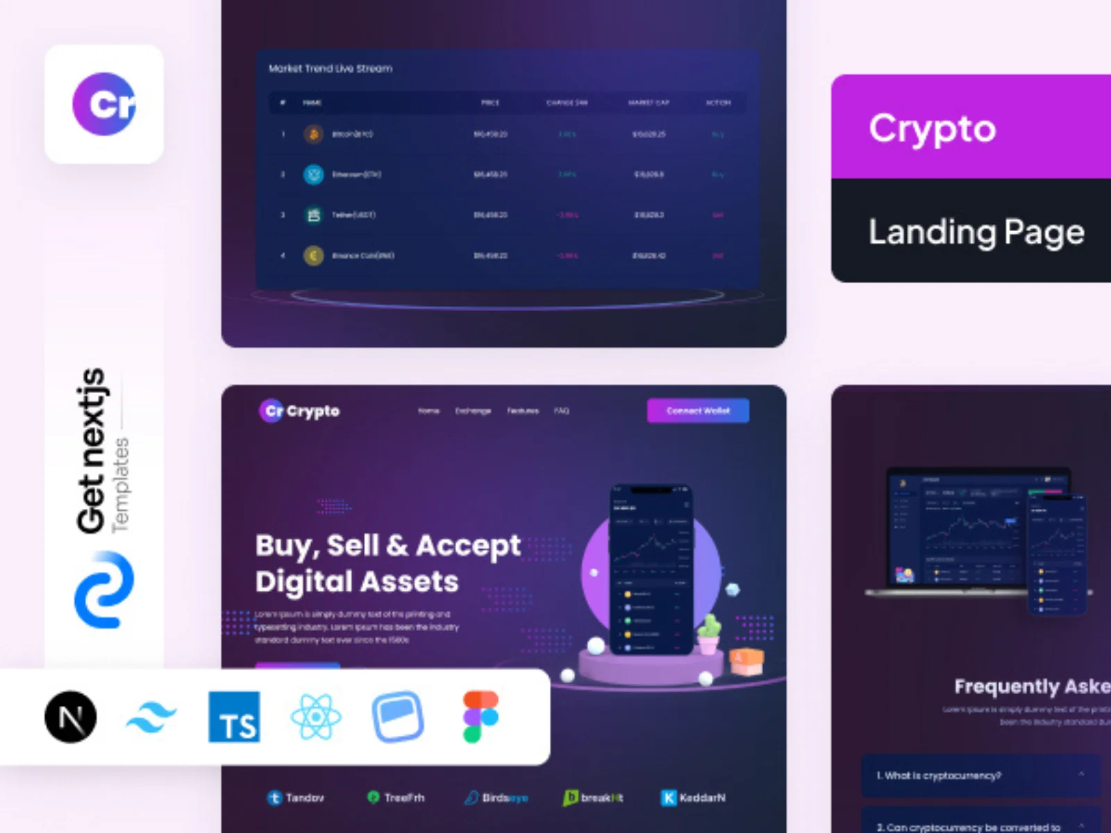 Crypto Free NextJs Landing Page Template with Tailwind CSS Headless UI template preview