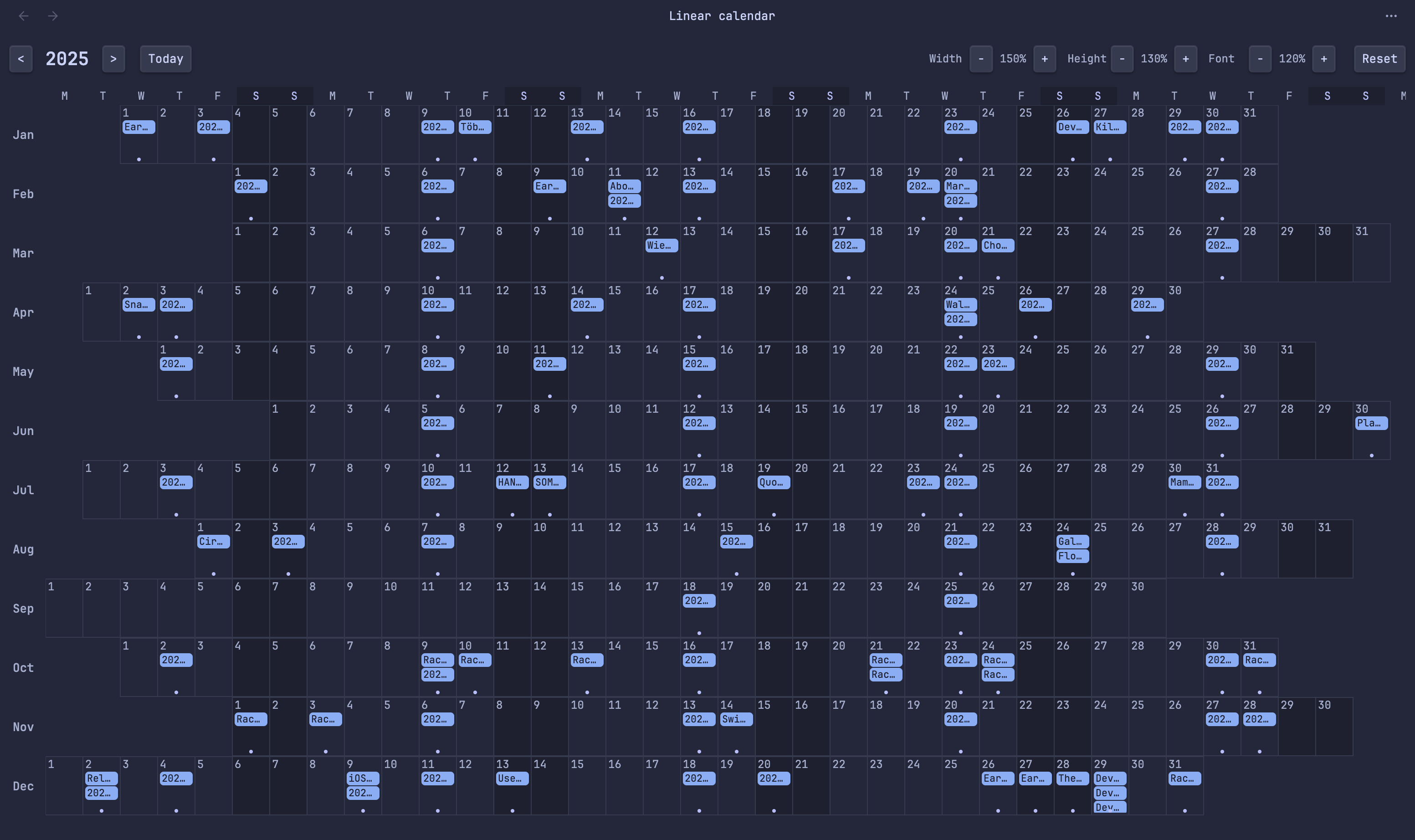 Linear Calendar Screenshot