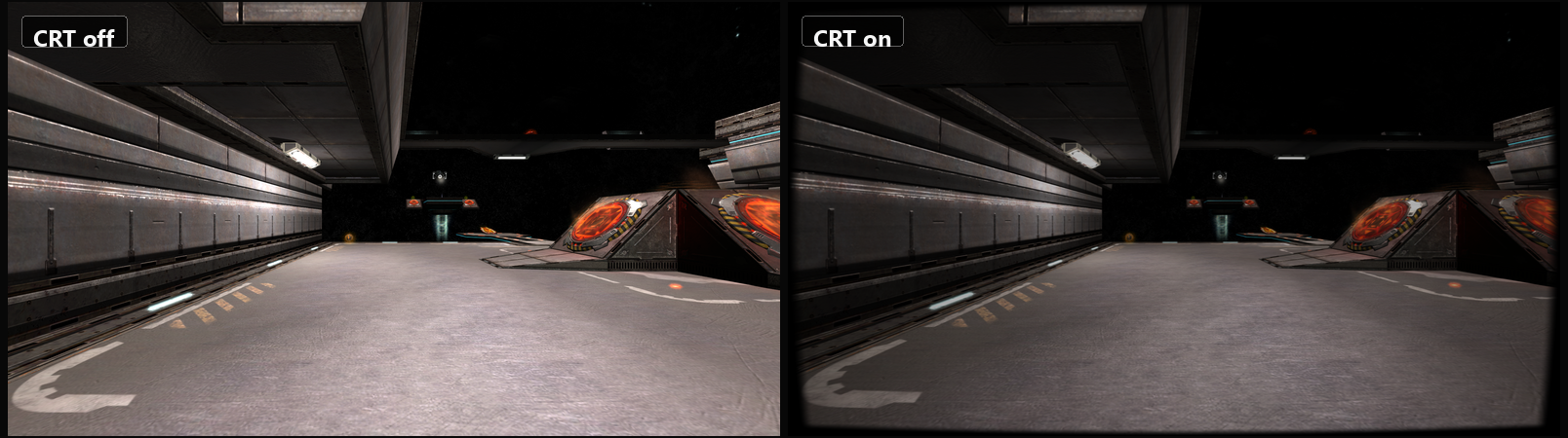 openQ4 CRT post-process off and on comparison on mp q4dm8