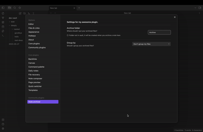 Demo of grouped archiving
