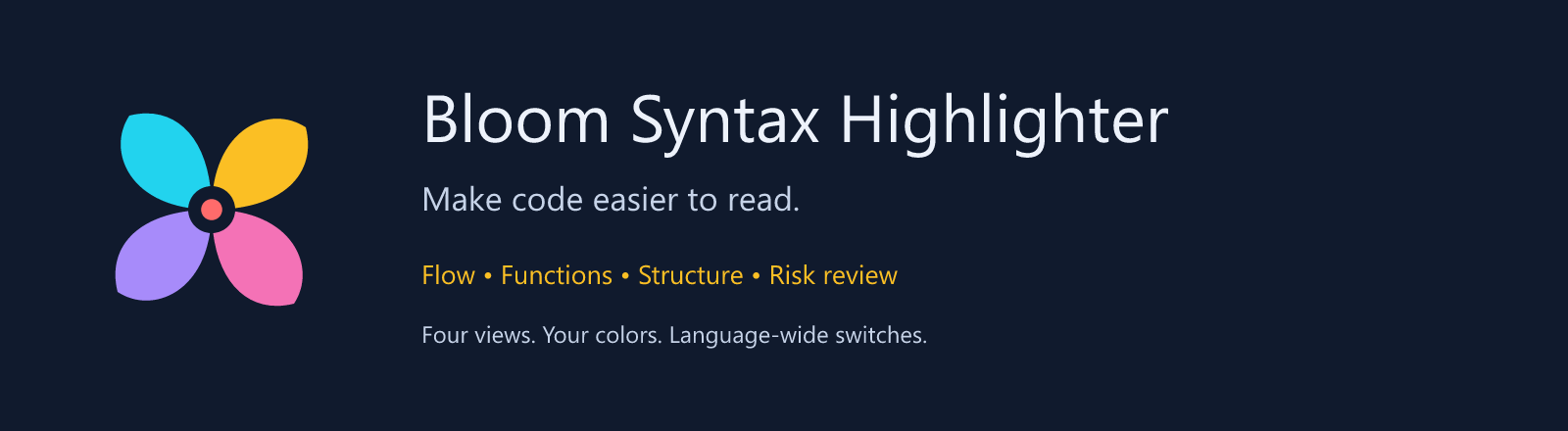 Bloom: four views, customizable colors and language-wide switches