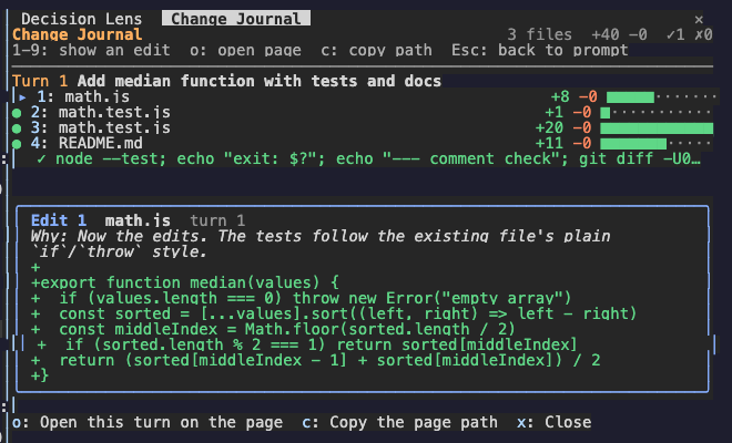 Change Journal pane with an edit shown