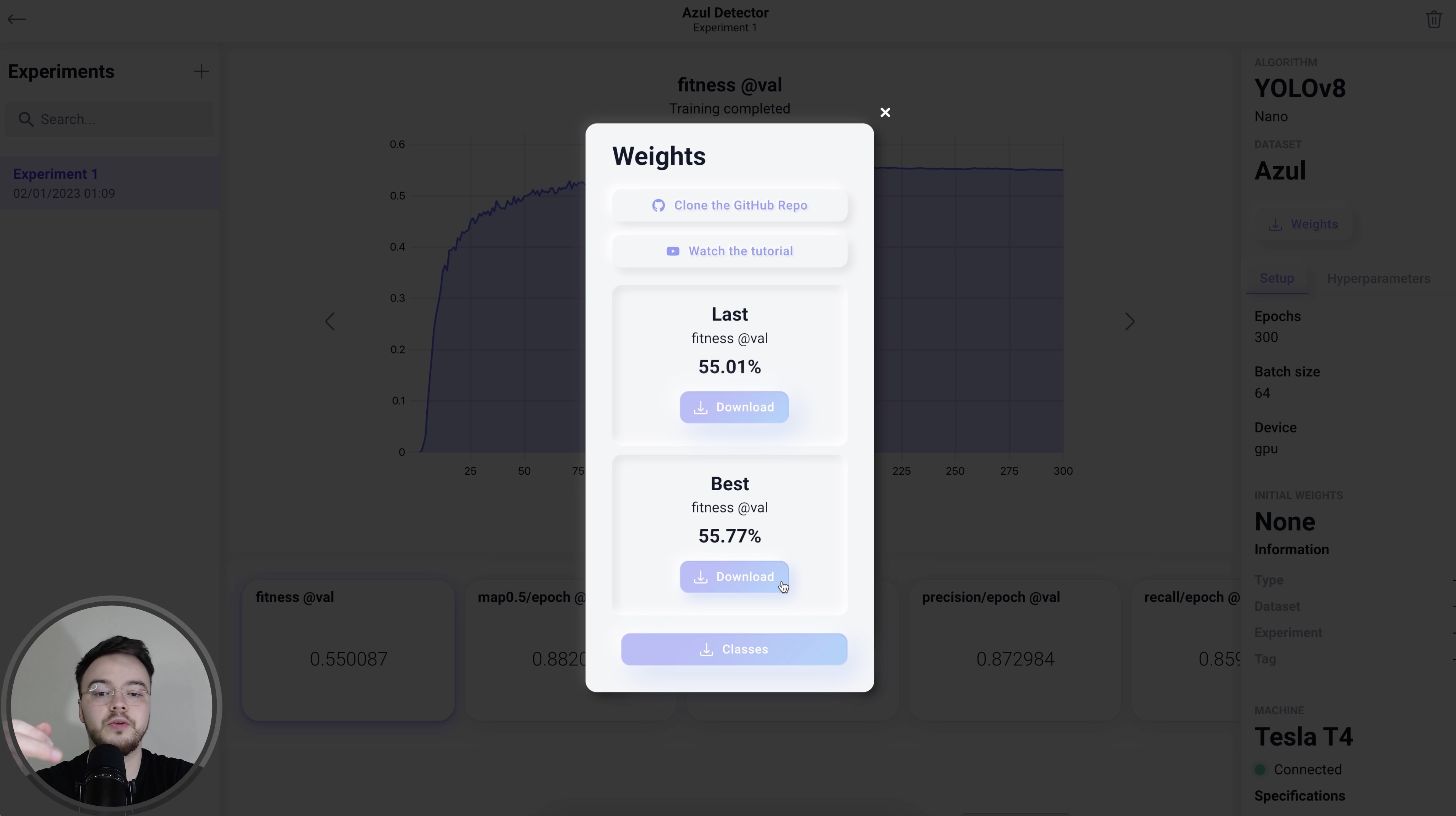 Download weights modal of Theos AI