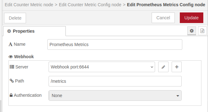 Prometheus Metrics Config node
