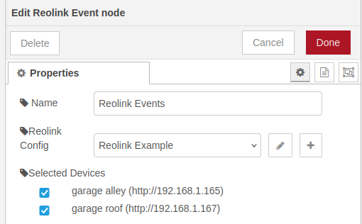 Reolink Event Node editor