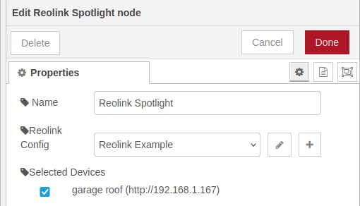 Reolink Spotlight Node editor