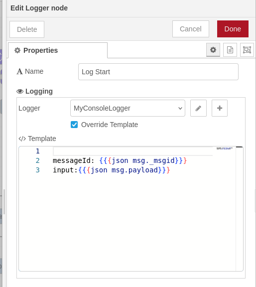 Logger Node editor