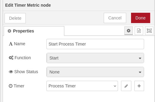 Timer Metric Node editor