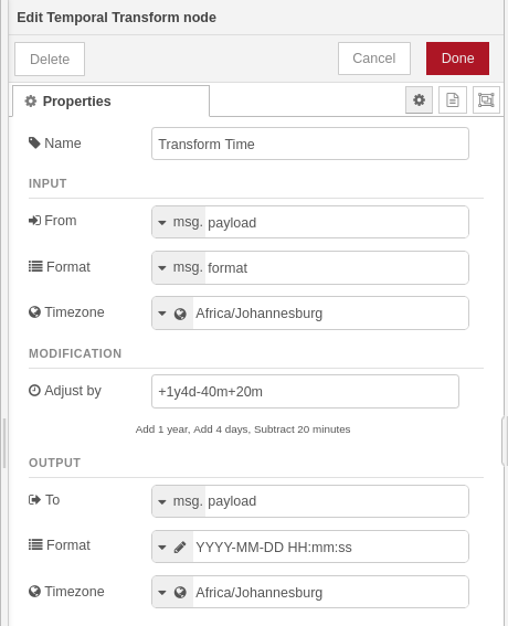 Temporal Transform editor