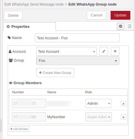 WhatsApp Group config node