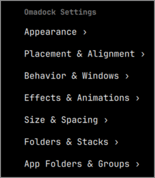 Main Settings Menu