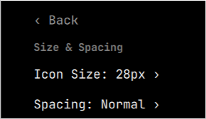 Size &amp; Spacing Settings