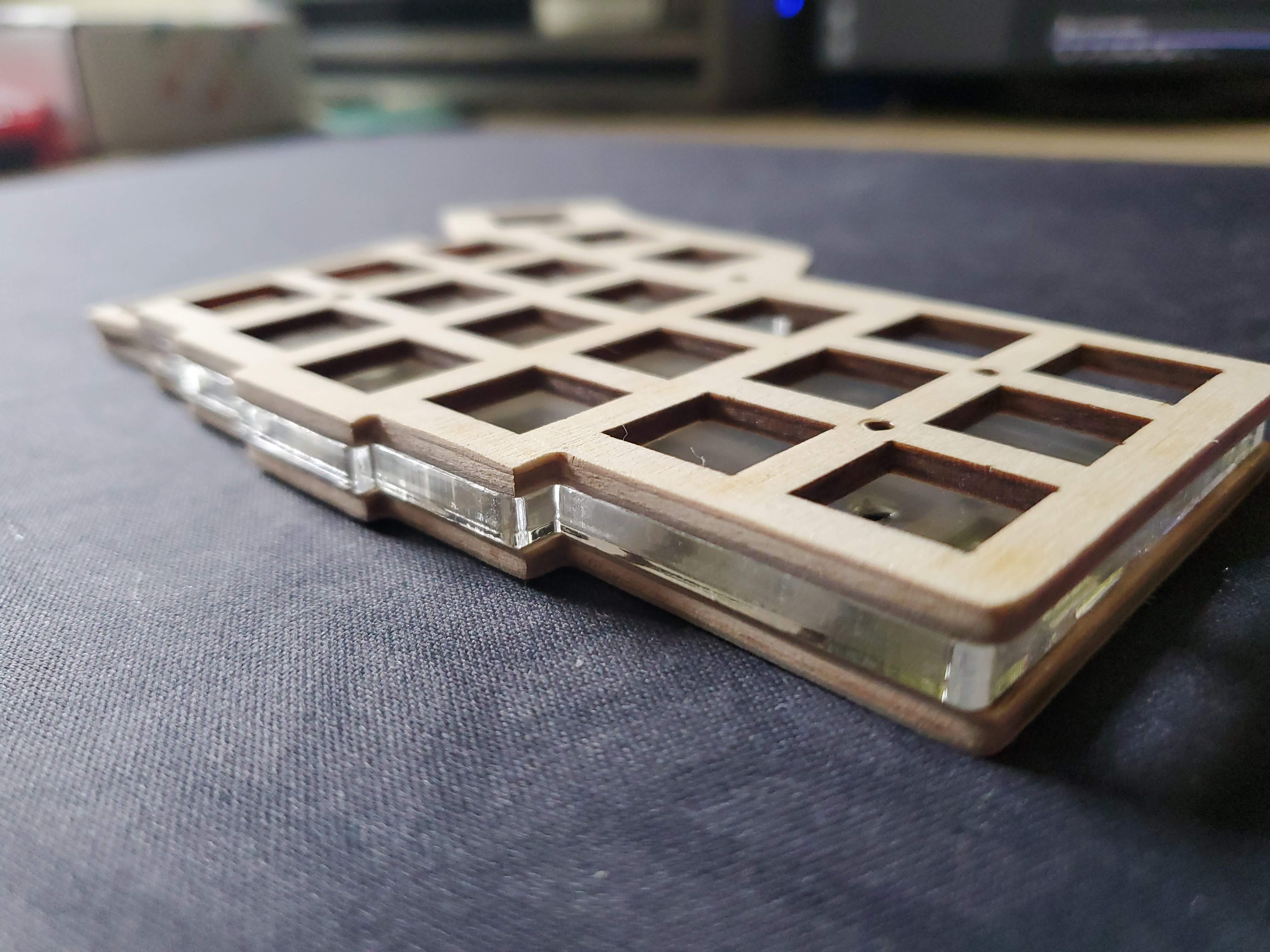 Baltic birch LAZER cut out of Helidox keyboard