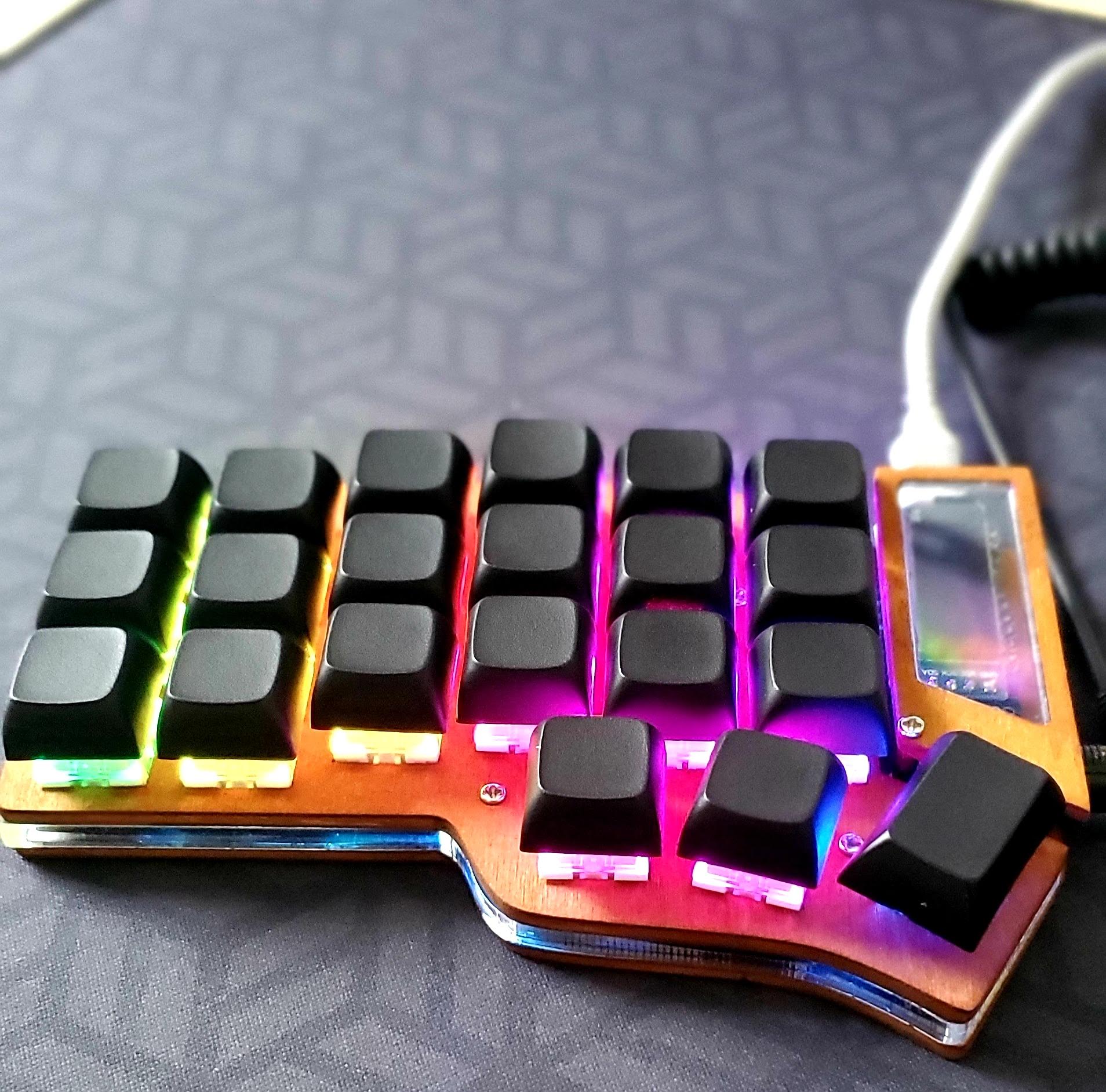 Rainbow colored Helidox keyboard left-hand side