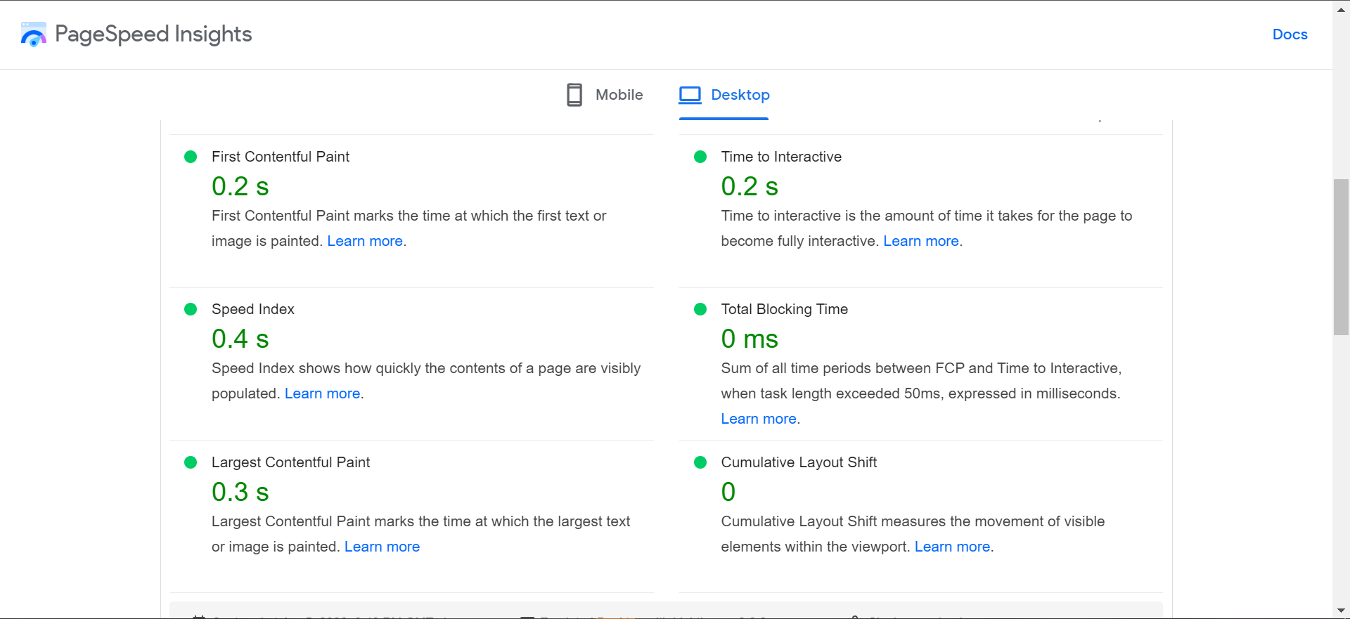 page speed metrics