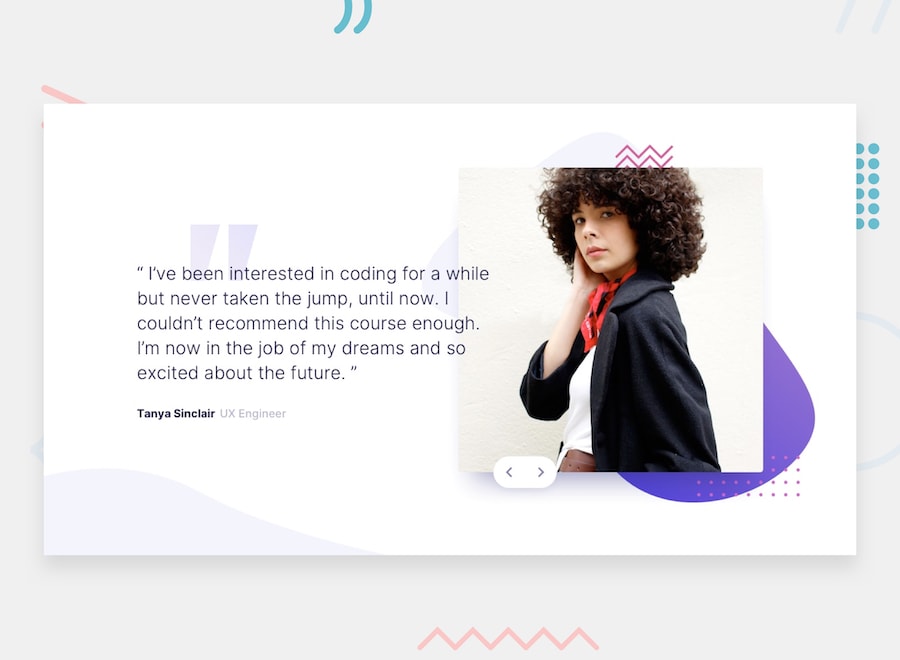 Design preview for the Coding bootcamp testimonials slider coding challenge