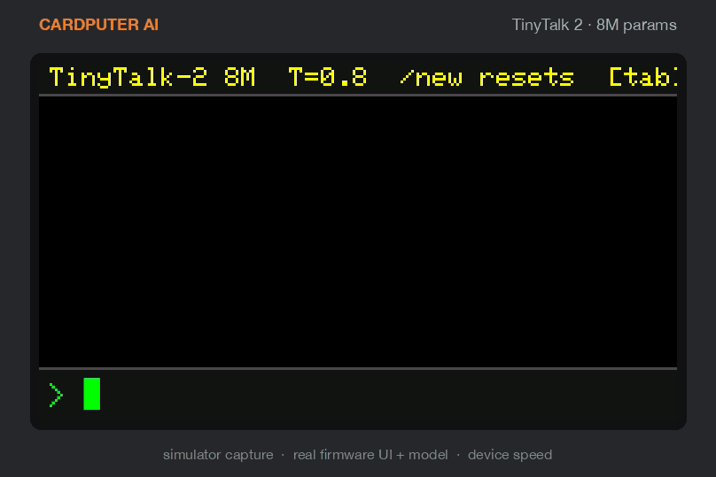 Cardputer AI chatting on a tiny screen: small talk, feelings, simple facts, and a story