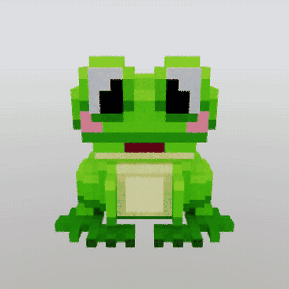 The frog turning on a turntable, rendered frame by frame with froxel render