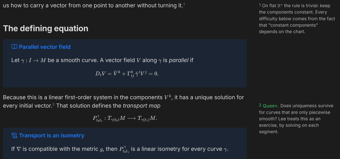 Two sidenotes in the right margin of a note, under Obsidian's default theme