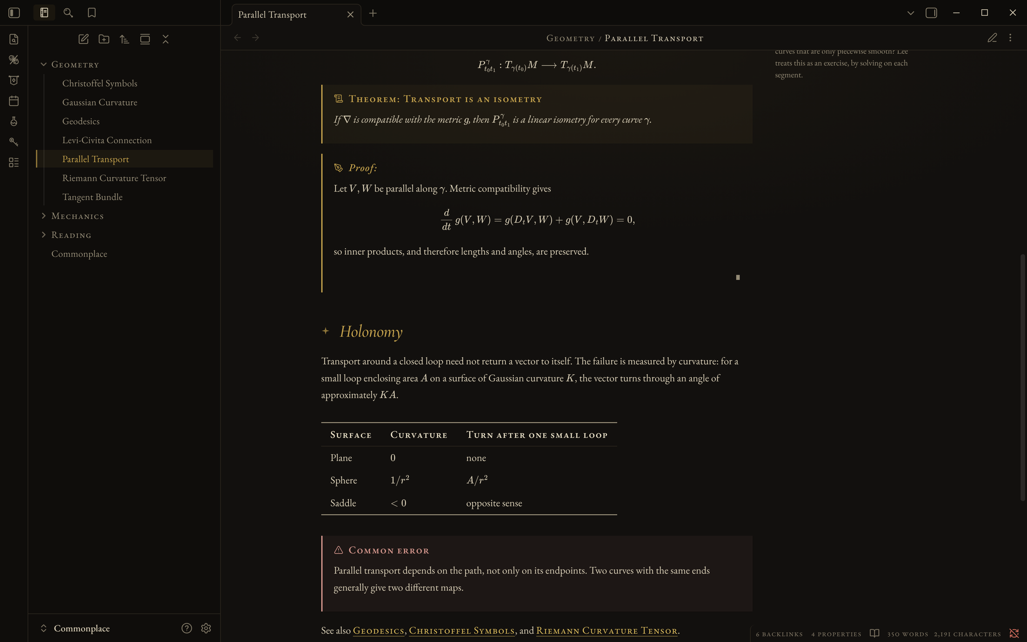 Theorem and proof callouts, a booktabs table and a warning