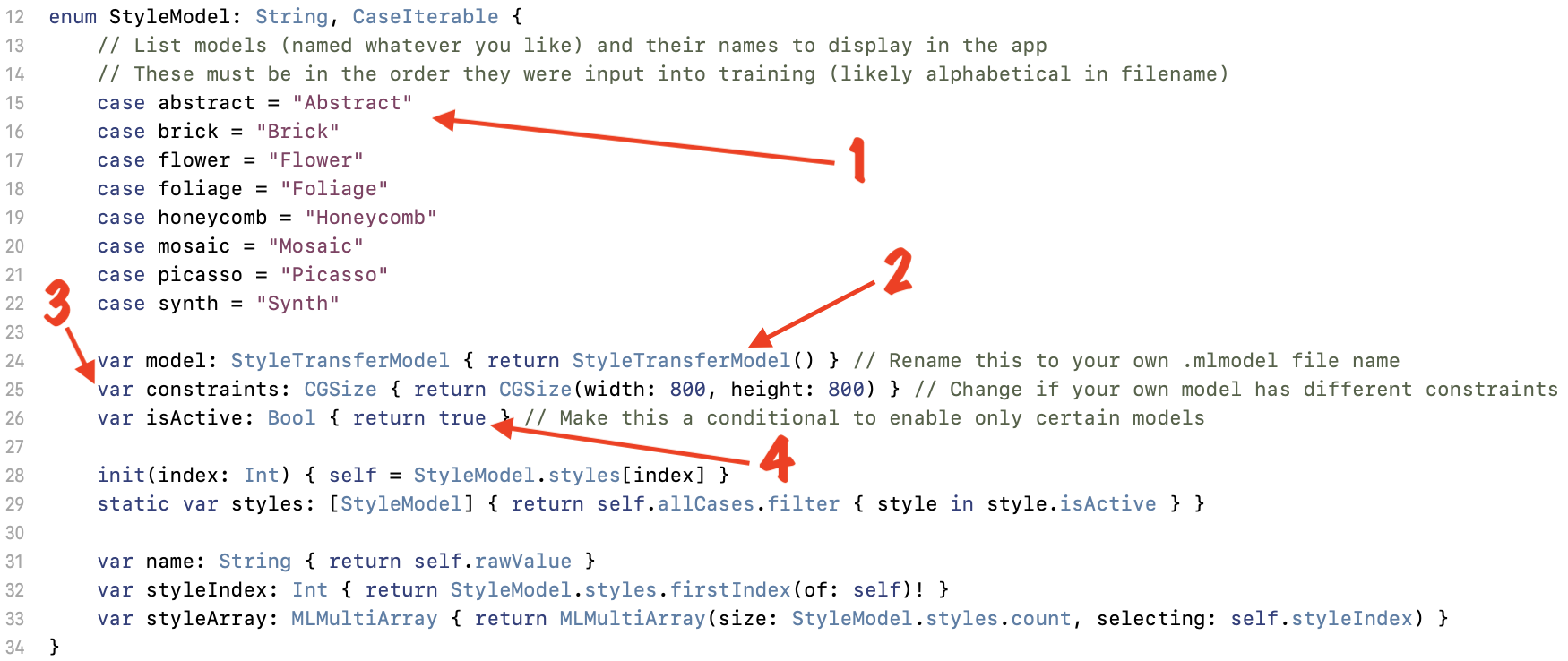 Screenshot of StyleModel.swift file