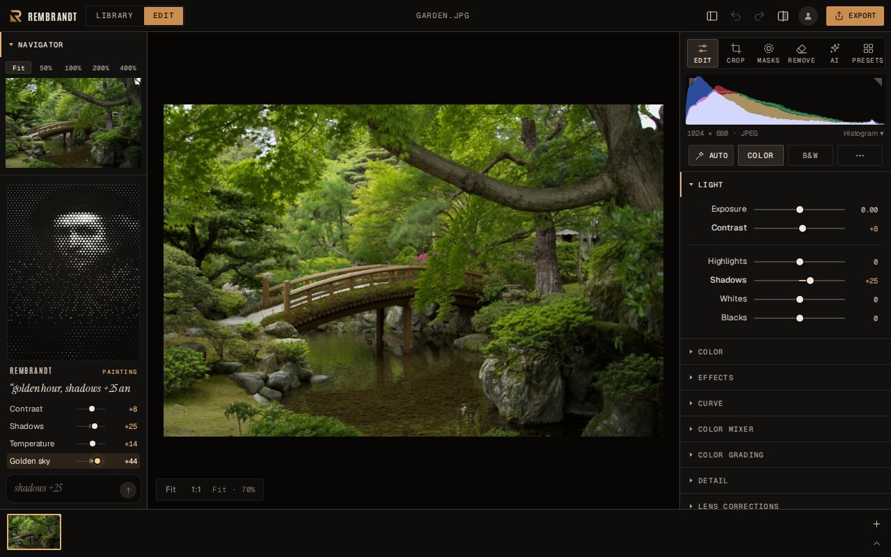 Rembrandt, in dots, making the edits you asked for while the sliders move