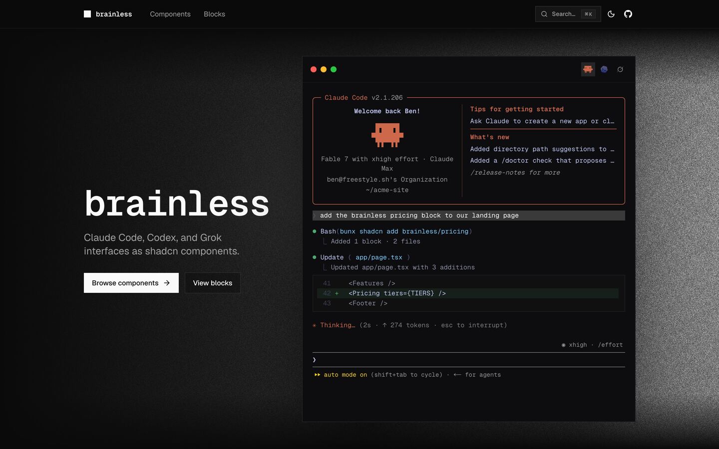 brainless homepage — Claude Code session