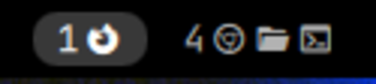 Workspace 1 active with a browser icon, workspace 4 with browser, files and terminal icons