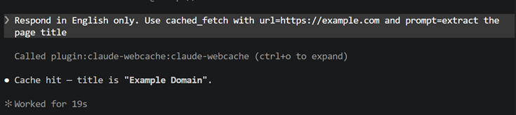 CACHE_HIT flow: instant hit, no WebFetch in second session