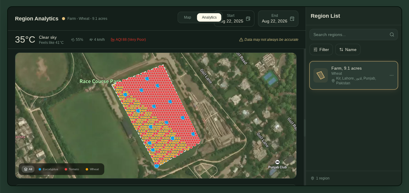 AI crop plan on map