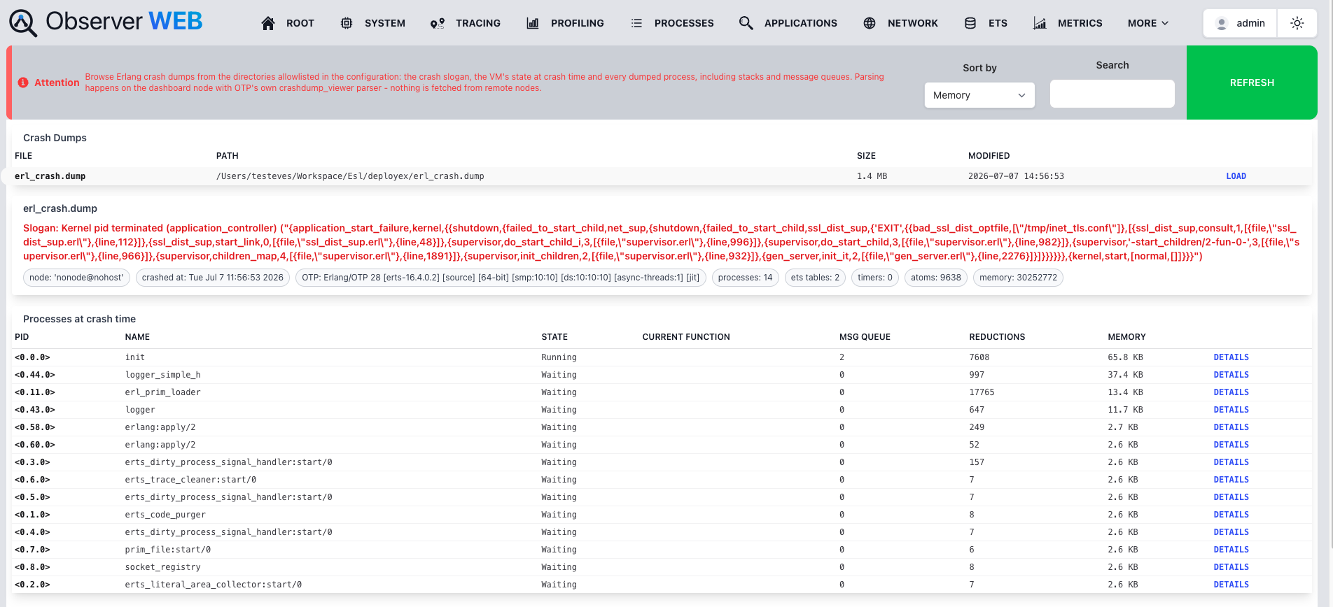 Crashdump Dashboard